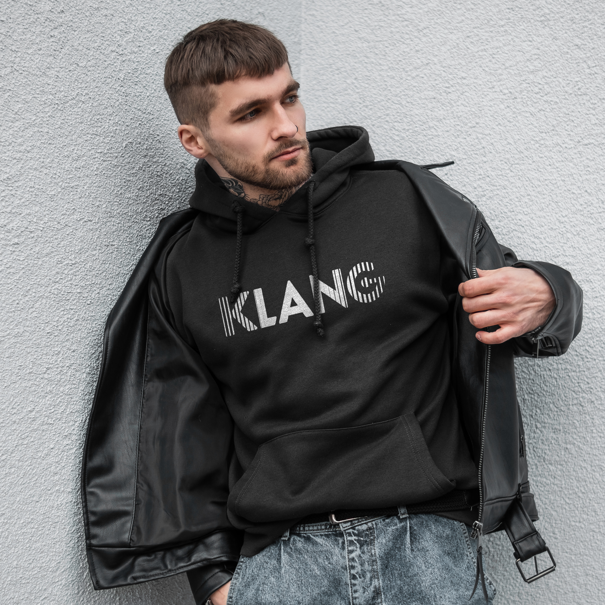 klang-hoodie-sweat-capuche-noir-barcode-coton image 2